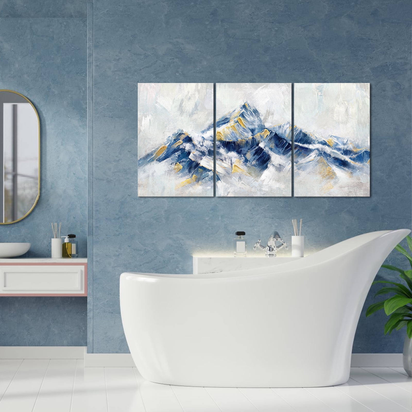 Visual Art Decor Blue Decor Large Abstract Framed Canvas Wall Art 3 Piece Mountain Landscape Bedroom Living Room Home Decorations Paintings Pictures Prints Modern Artwork 16"x 24"x 3 Pcs