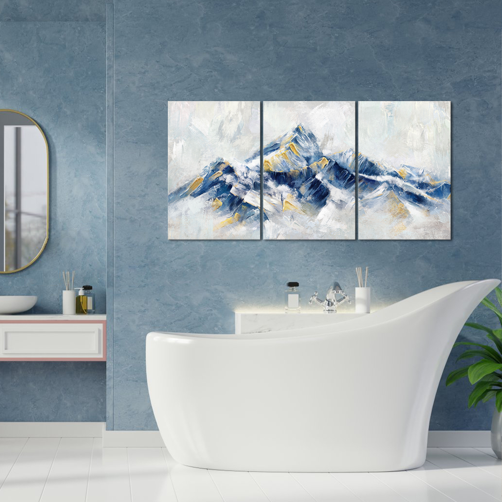 Blue Decor Large Abstract Wall Art Piece Mountain Landscape Paintings  Pictures Canvas Wall Art Prints Poster Bedroom Living Room Home Decorations  Modern Artwork Framed 16