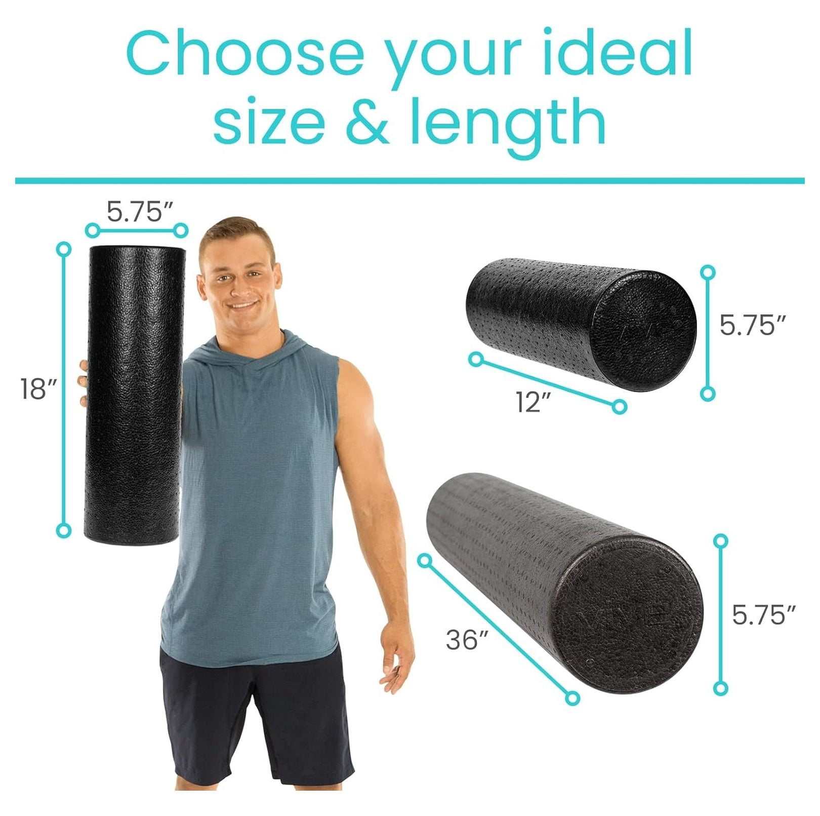 High Density Foam (18 inch) - Large Foam for Exercise, Physical Therapy, Yoga, Pilates, Stretching - Massager for Trigger Point, Deep Muscle Massage, Myofascial Release