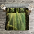 thumbnail image 3 of Ambesonne Forest Quilted Bedspread Set 3 Pcs, Sunbeam Moss Tree Bodies, Queen Size, Olive and Army Green, 3 of 3