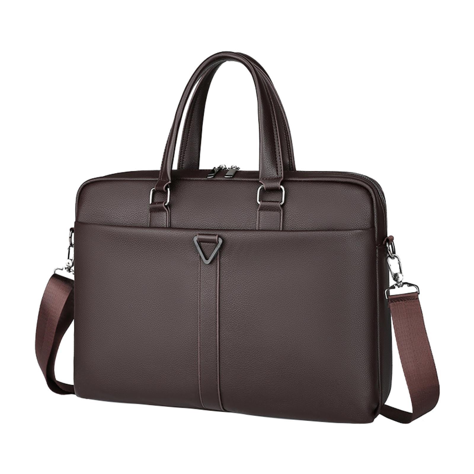 Wxqbjtam Mens Business Bag Briefcase with Shoulder Strap Large Capacity Handbag Crossbody PU Brown