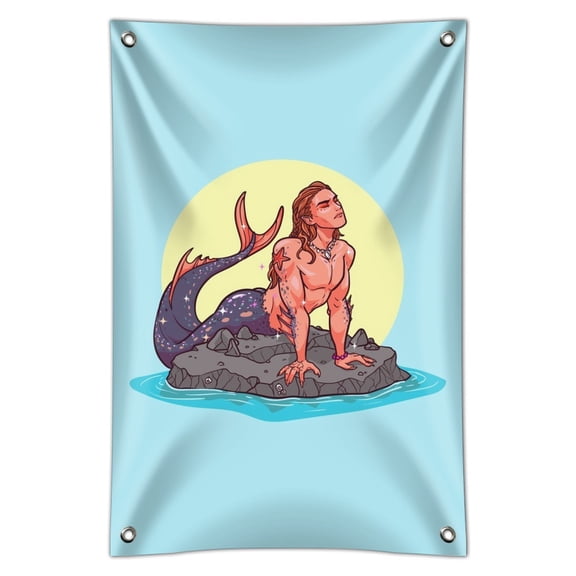 Merman Male Mermaid Basking On Rock Home Business Office Sign