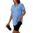 thumbnail image 6 of CQONEPT Women's Short Sleeve Top Athletic Running Blouse Tops V Neck Blouse Dressy Casual Outdoor Tunic Tops Light Blue L, 6 of 7