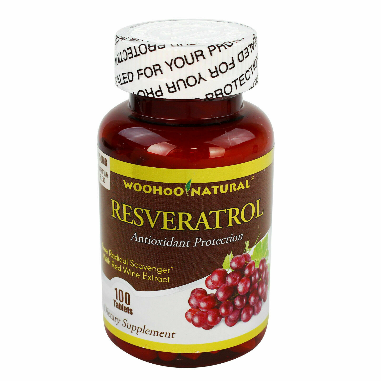 WooHoo Natural Resveratrol w/ Red Wine Extract 250 mg 100 Tabs,100 Natural