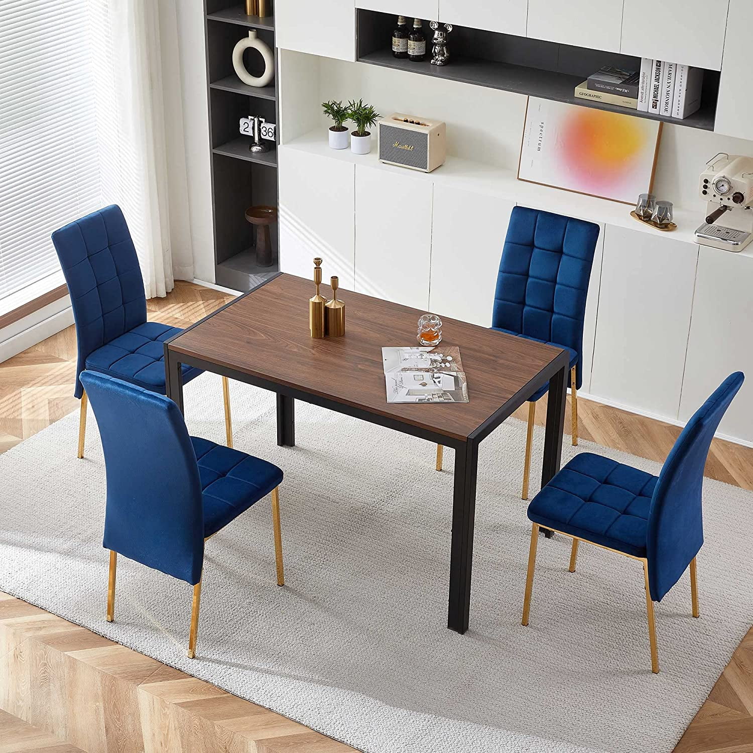 NORDICANA Velvet Dining Chair Set of 4, Comfy Room Chair Upholstered Side Chair Armless Living Chair Elegant Makeup Chair with Golden Metal Legs for Bedroom,Living Room, Restaurant