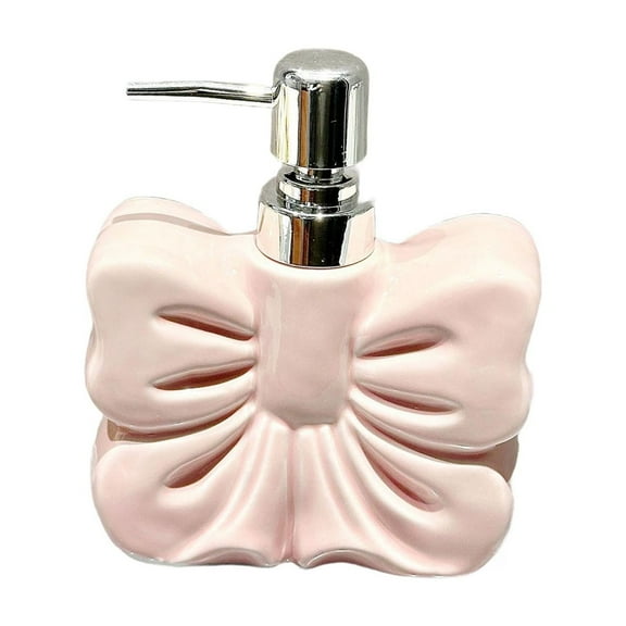 Kuntesetty Bow Hand Soap Dispenser Cute Ceramic Soap Bottle for Lotion Shampoo Bathroom Pink