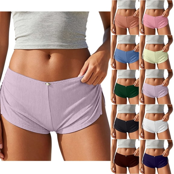 oelaio Women's Sleep Pajama Shorts Micro Mini Low Waist Side Slit Cute Comfy Sleeping Pj Shorts Green M
