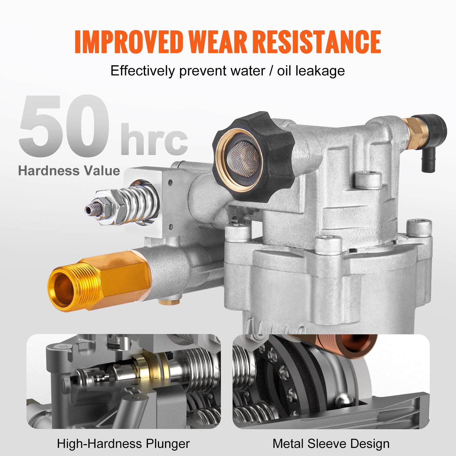 VEVOR Pressure Washer Pump, 3/4" Shaft Horizontal, 3400 PSI, 2.5 GPM, Replacement Power Washer Pumps Kit, Parts Washer Pump, Compatible with Honda, Simpson, RYOBI, Briggs & Stratton, Subaru