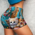 thumbnail image 4 of Balery Whimsical Cats and Flowers Scene Pantalones cortos de entrenamiento estampados para mujer, sin costuras, ajustados, para gimnasio, yoga, correr, deportes, ejercicio activo, fitness.-X-Large, 4 of 8