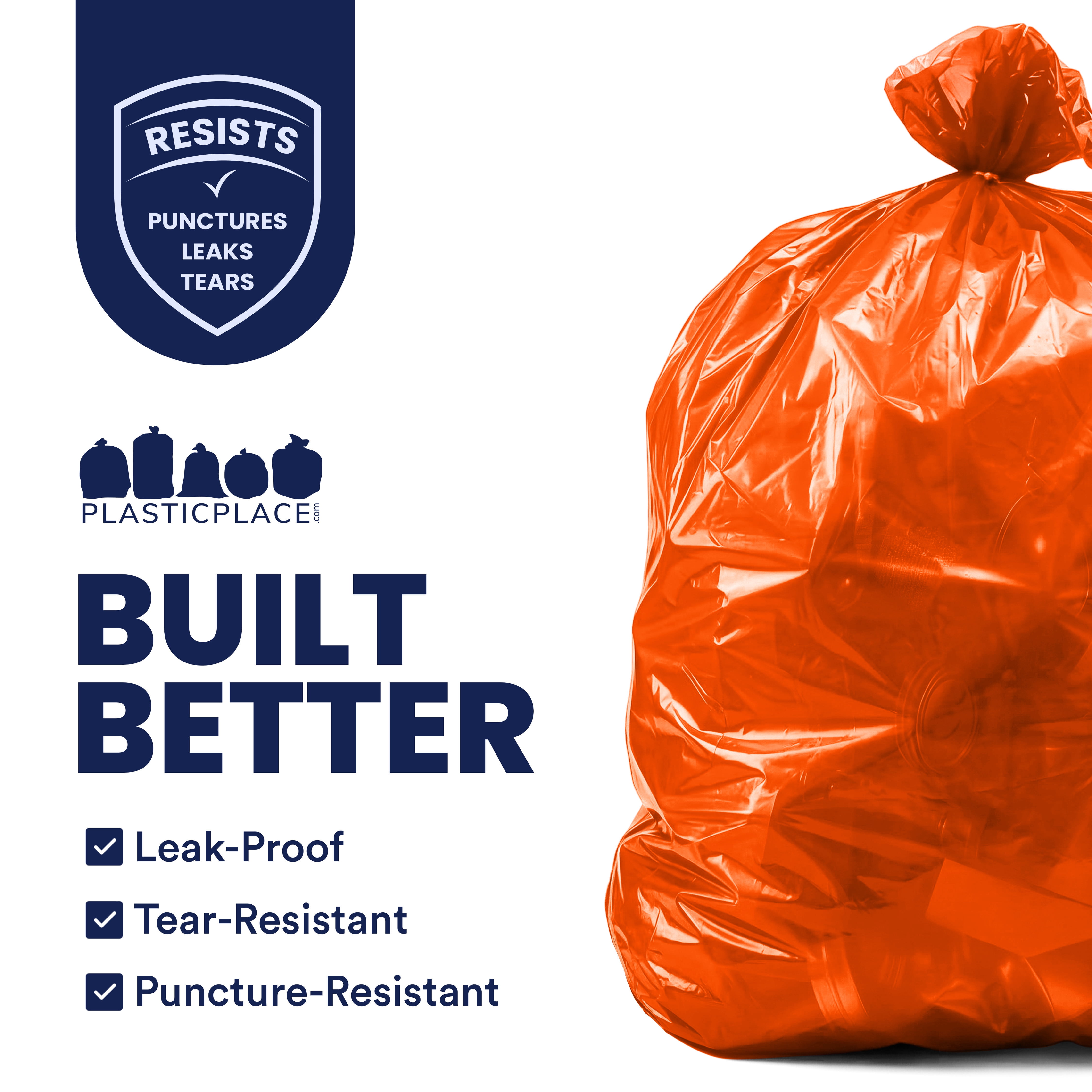 Plasticplace 55-60 Gallon Trash Bags │ 1.2 Mil │ Orange Heavy Duty Garbage Can Liners │ 38” x 58” (50 Count)