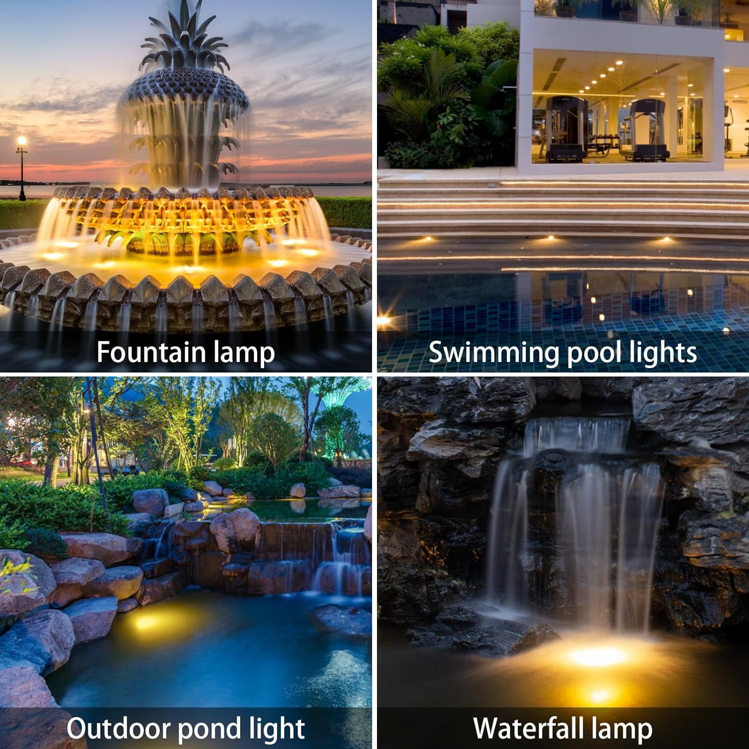 Solar Pond Spotlights, 2 in 1 12 LED Solar Underwater Lights with Dual Head Waterproof Submarine Landscape Spotlight Security Lighting for Outdoor Patio Garden Fountain Pond