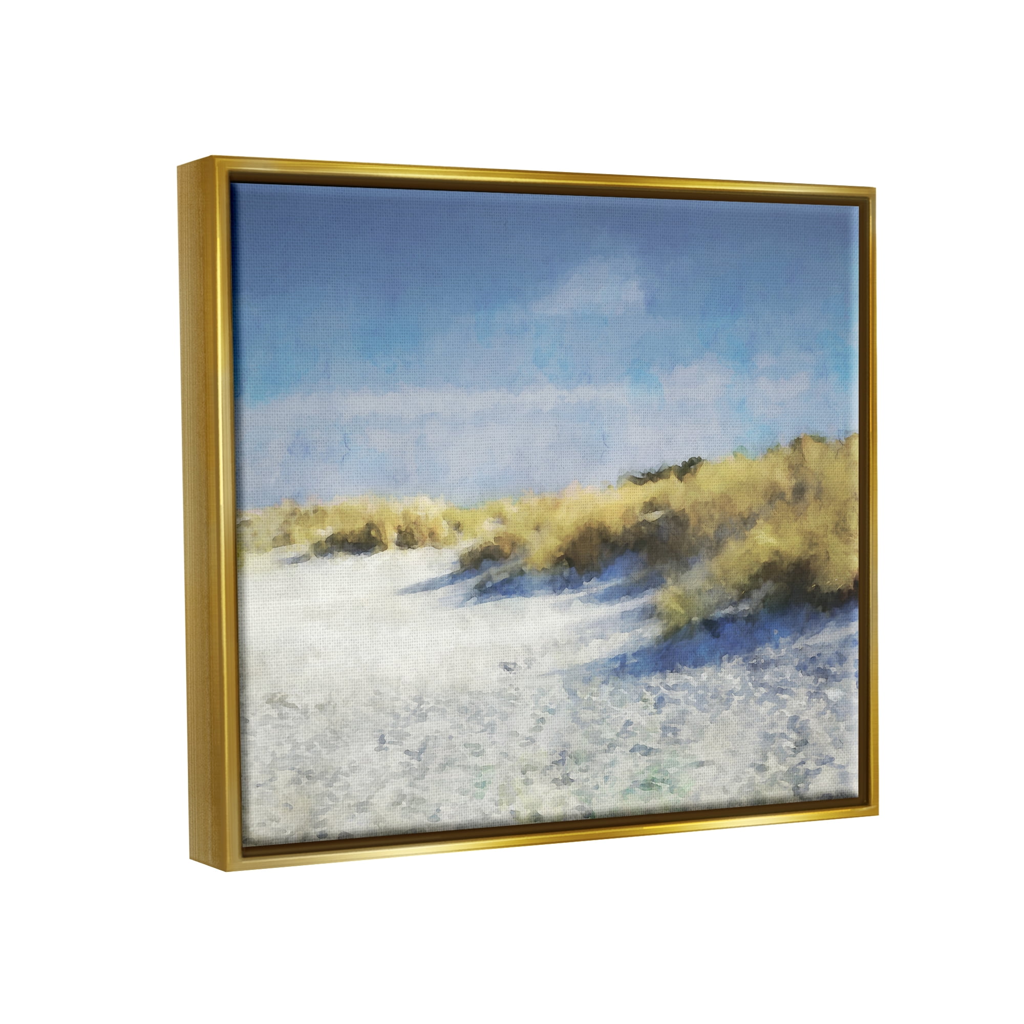 Stupell Beach Reeds Sandy Coast Landscape Painting Gold Floater Framed Art Print Wall Art