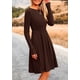 thumbnail image 4 of Vestido PRETTYGARDEN de otoño con manga larga acanalado color café oscuro talla S, 4 of 8
