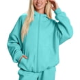 thumbnail image 5 of ZHOGXU Soft Womens Zip Up Hoodie Sweatshirt Solid Color Long Sleeve Tops Relaxed Fit Ribbed Cuffs With Pocket Workout Activities, 5 of 6