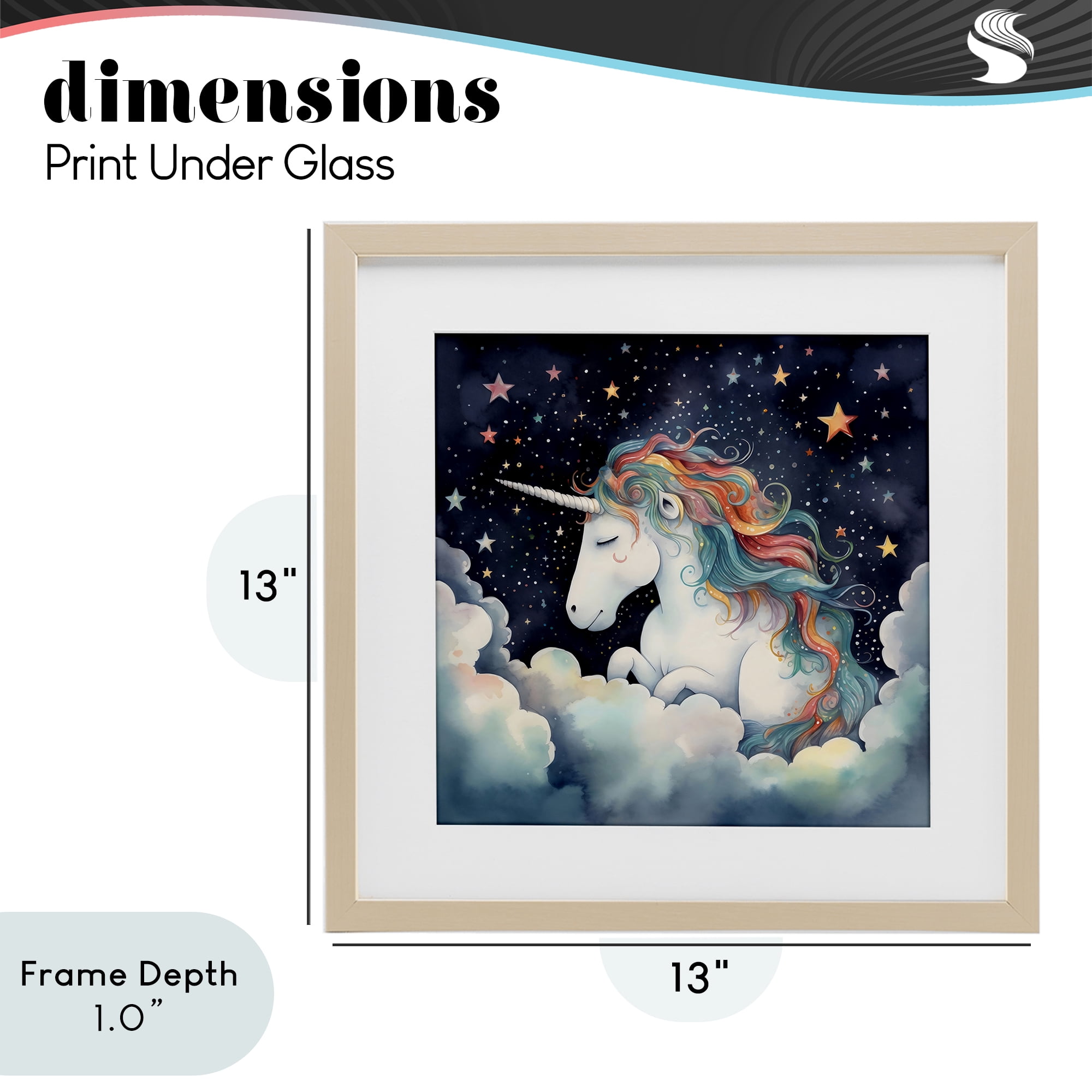 Stupell Industries Sleepy Unicorn in Starlit Clouds Birch Framed Print Under Glass, design by Creative Studio