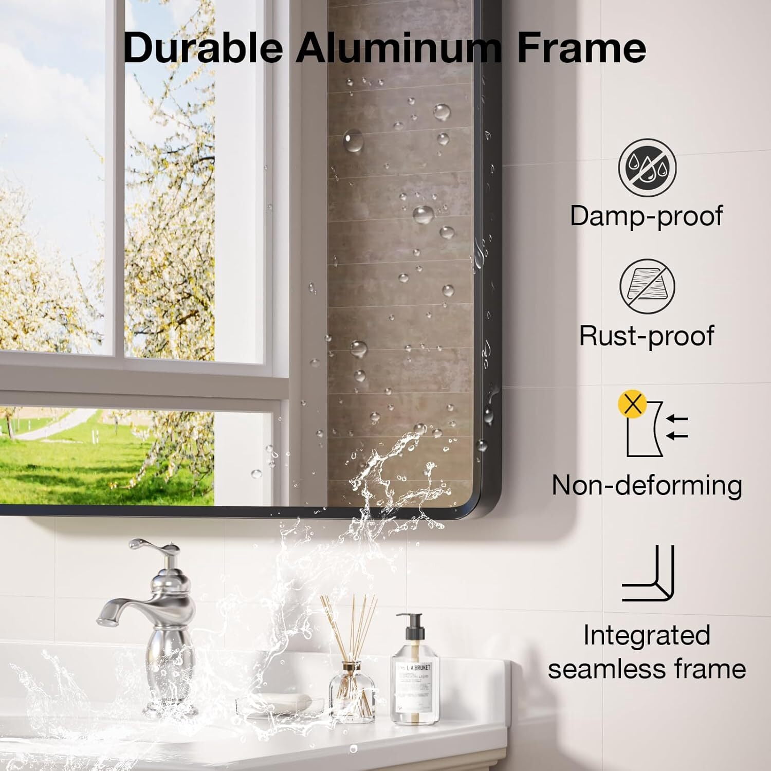 Lumora 24.2"x 36.3" Wall Mirror Rectangle Rounded Corner Hanging Vanity Mirror,Black