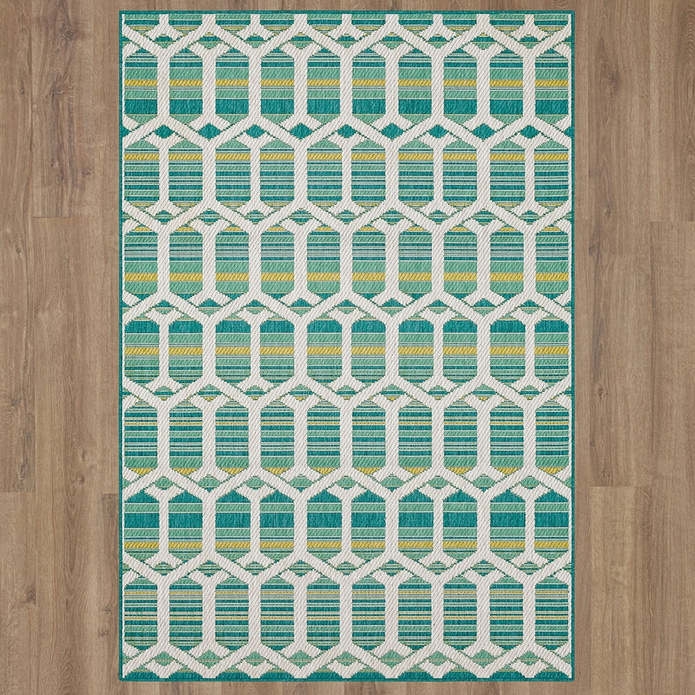 Mohawk Home Clemente Geo Outdoor Area Rug, Teal, 10' x 13'