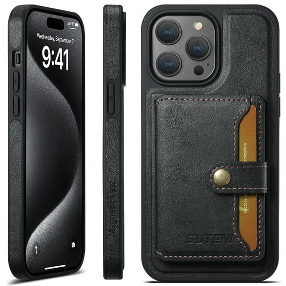 TECH CIRCLE Practical Case for iPhone 14 Pro Max (6.7") 2022 Phone - PU Leather Protective Case with Removable Magnetic Wallet & Stand & Work with MagSafe Device Fearures, Lightweight Cover, Black