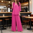 thumbnail image 6 of BRELIL Women Plus Size V Neck 3/4 Sleeve Shirt Wide Leg Pants Two Piece Set Solid Boho Lounge Casual Loose Outfits Travel Vacation, Hot Pink M, 6 of 7