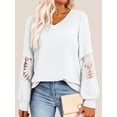 thumbnail image 2 of Womens Tops V Neck Long Sleeve Lace Dressy Casual Blouses Trendy Oversized T Shirts White L, 2 of 5
