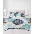 thumbnail image 2 of Quilts Queen Size Bedding Set, Turquoise Sunflowers Lightweight Quilted Comforter, Boho Vintage Floral Rustic Blossom Soft Reversible Bedspread Coverlet with Pillow Covers for All Season, 90" x 96", 2 of 7