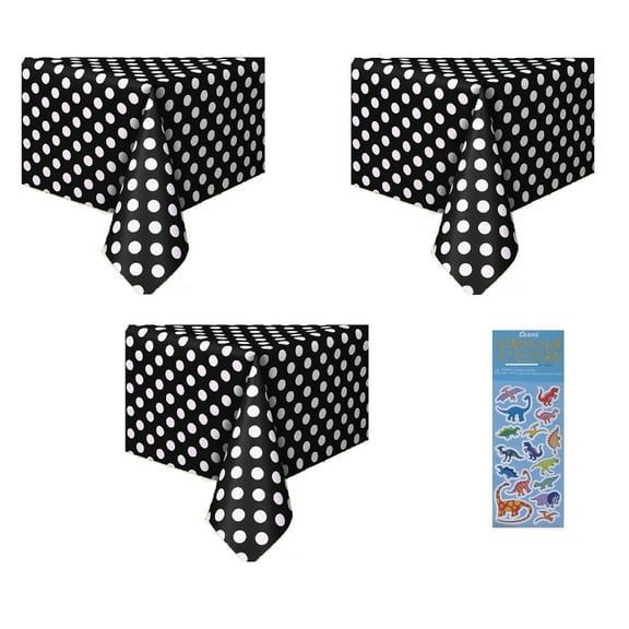 Polka Dot Plastic Table Cover, 54" x 108" (Black 3-PACK))
