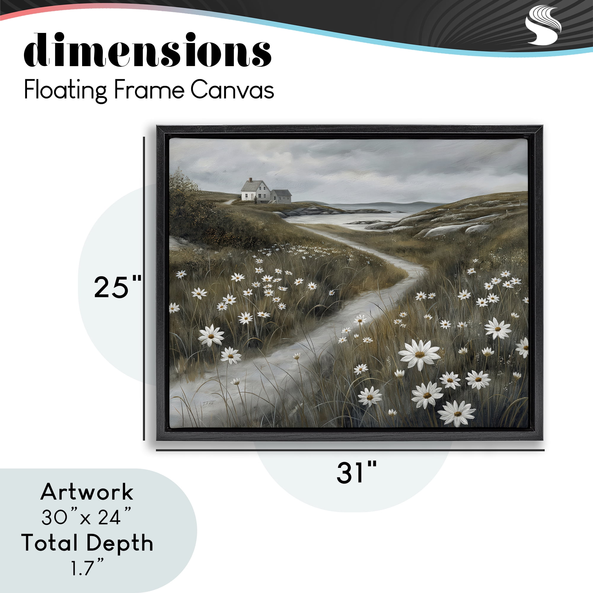 Stupell Industries Daisies Along Coastal Path Black Framed Floater Canvas Wall Art, design by Imagine It Images