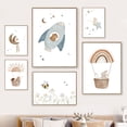 thumbnail image 4 of Pósteres de pared con estampado de lienzo con diseño de oso, conejo, erizo, abeja, flores y cohete espacial bohemio para decoración del hogar de la habitación de los niños y bebés, 4 of 5
