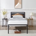 thumbnail image 2 of Bed Frame Twin Size Metal Platform Bed with Wooden Headboard, No Box Spring Needed, Black, 2 of 8