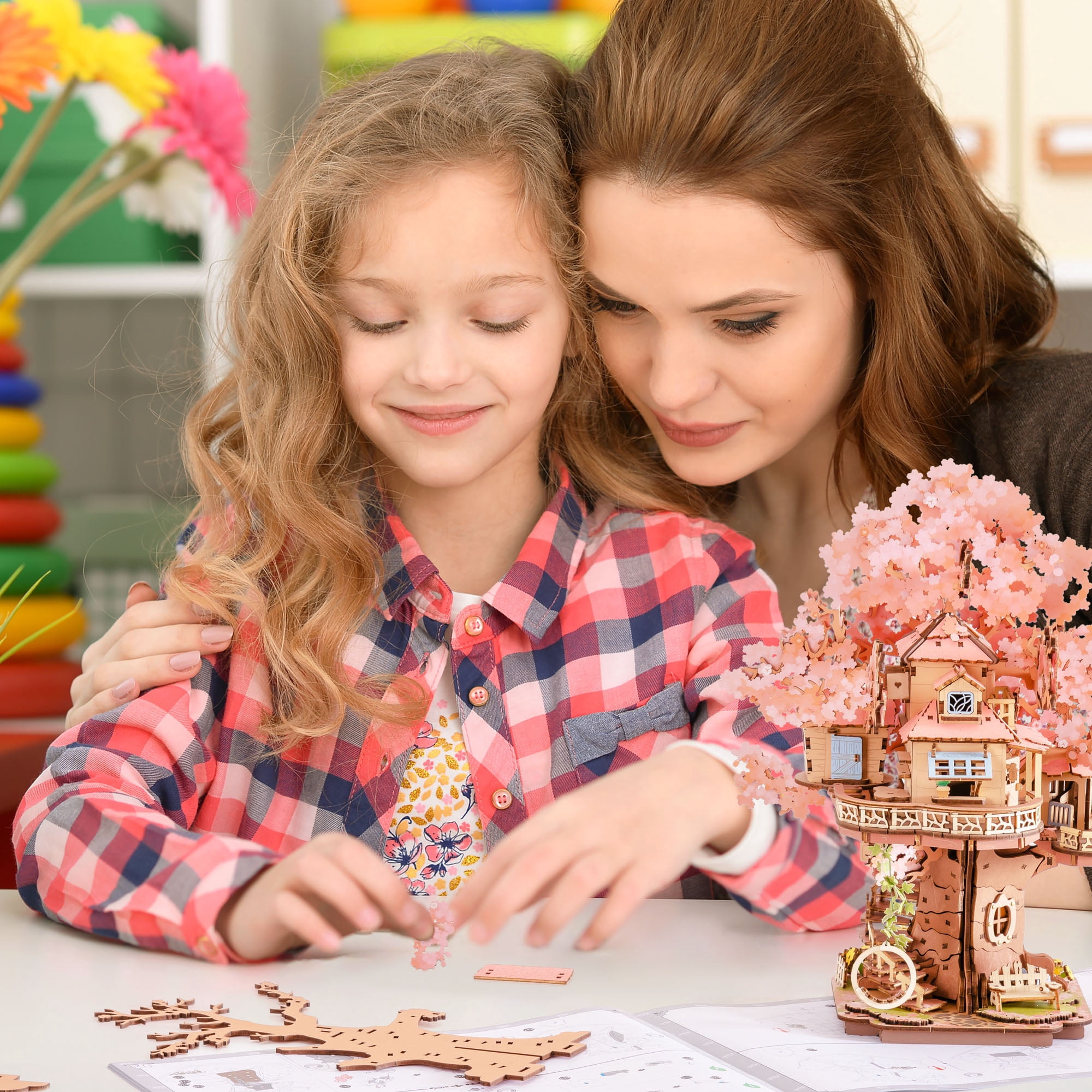 ROBOTIME Sakura Tree Wooden 3D Puzzle,Cherry Blossom Model Building Sets,Tiny House Craft Kits for Bookshelf Decor,Gifts for Adults Teens