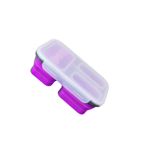 Bewildely Fiambrera de silicona con 3 compartimentos, plegable, para escuela, senderismo, comida de Picnic, frutas, sándwich, contenedor de desayuno, Mostrada Púrpura Bewildely HA065336-05