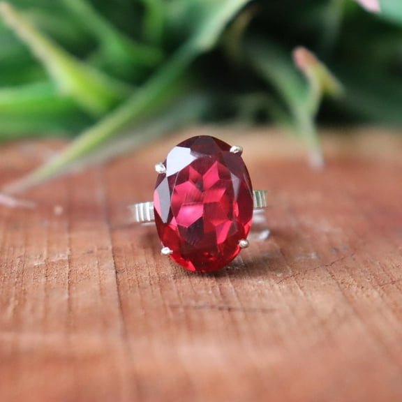 Ruby Gemstone Ring, 925 Silver Ring, Prong Setting Ring, Minimalist Ring, Oval Cut Gemstone, Bohemian Ring, Unisex Jewelry, Spiritual Ring**