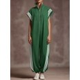 thumbnail image 3 of Women'S Zipper Stand Collar Striped Color Block Fashion Long Jumpsuit Casual Chic One-Piece Outfit Green S, 3 of 5
