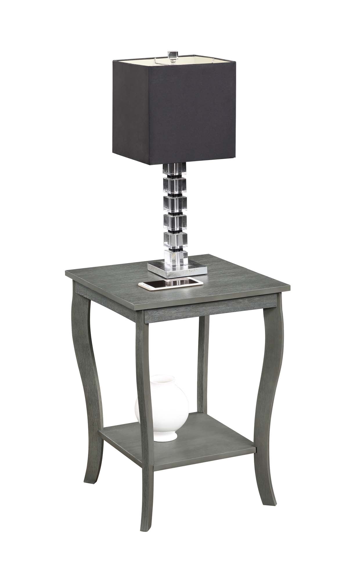 Convenience Concepts American Heritage Square End Table with Shelf,  Wirebrush Dark Gray