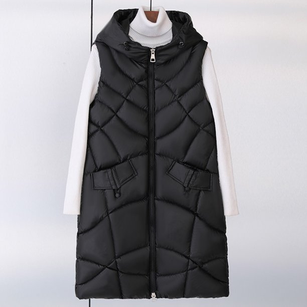 Chaleco informal sin mangas con capucha y chaquetas para mujer, de algodón, color liso, largo medio, versátil, talla grande