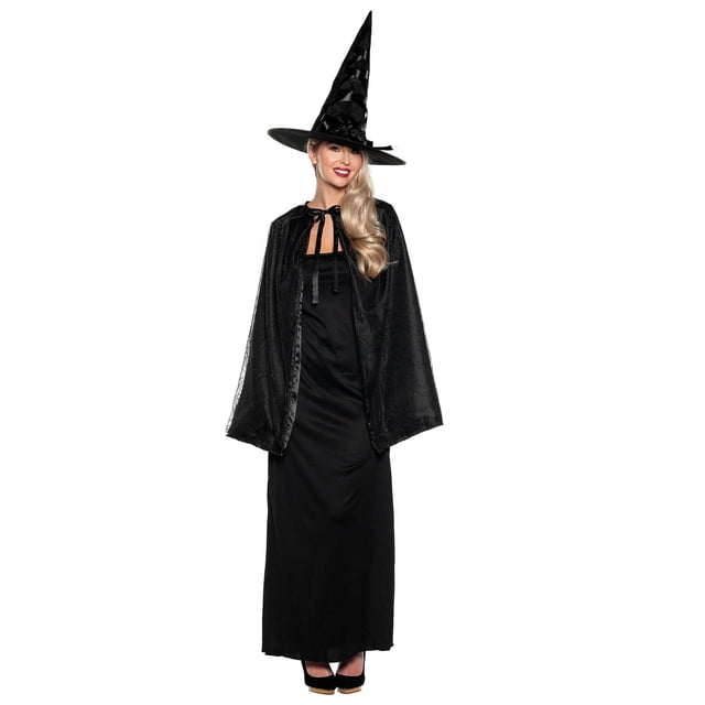 Set de disfraces con capa y sombrero de bruja negra para adultos de UNDERWRAPS
