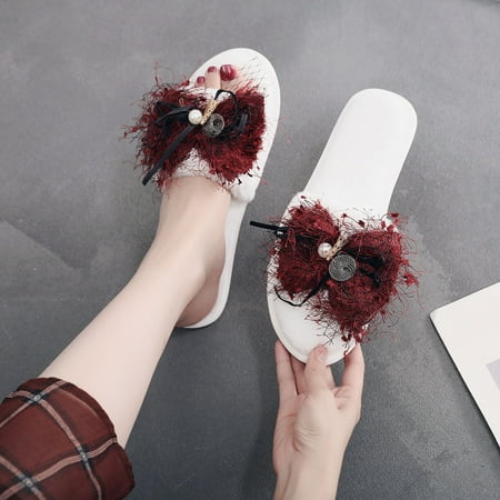 

Gubotare Sneaker Slippers Womens Slippers Memory Foam Fluffy Fur Soft Slippers Warm House Shoes Indoor Outdoor Winter Wine 7.5