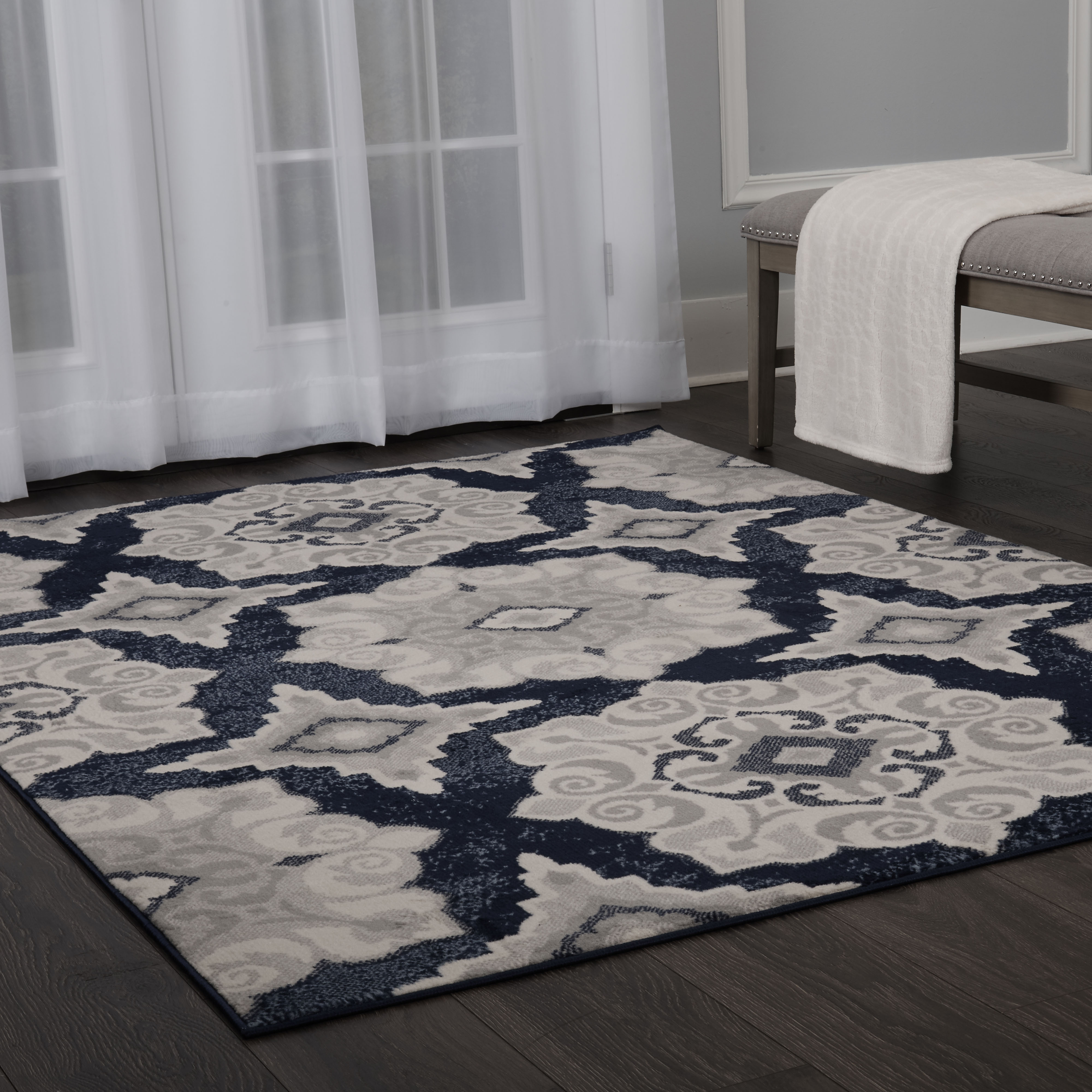 Home Dynamix Tremont Salem Transitional Medallion Area Rug, Navy Blue/Ivory, 7'10"x10'5"