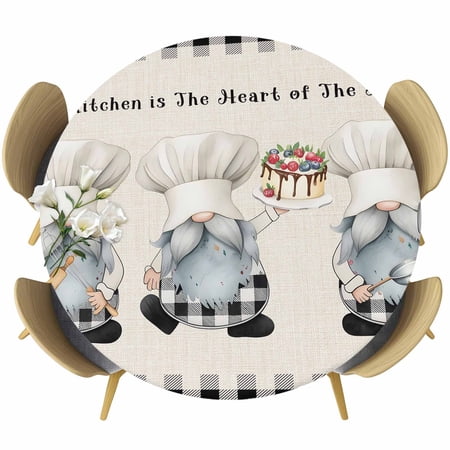 Round Table Cover 36-44 Inch Chef Gnomes Waterproof Reusable Table Cloth Round Fitted Vinyl Tablecloth with Elastic Edged for Parties Outdoors Black Grey Plaid Cake Cook Dessert Burlap Round Table Cover 36-44 Inch Chef Gnomes Waterproof Reusable Table Cloth Round Fitted Vinyl Tablecloth with Elastic Edged for Parties Outdoors Black Grey Plaid Cake Cook Dessert Burlap