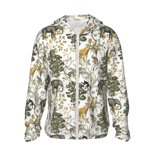 Fotbe Vintage Animals Palm Tree Chaqueta con Protección Solar UPF 50+ para Hombre y Mujer, Camisa con Capucha y Bolsillos-Small
