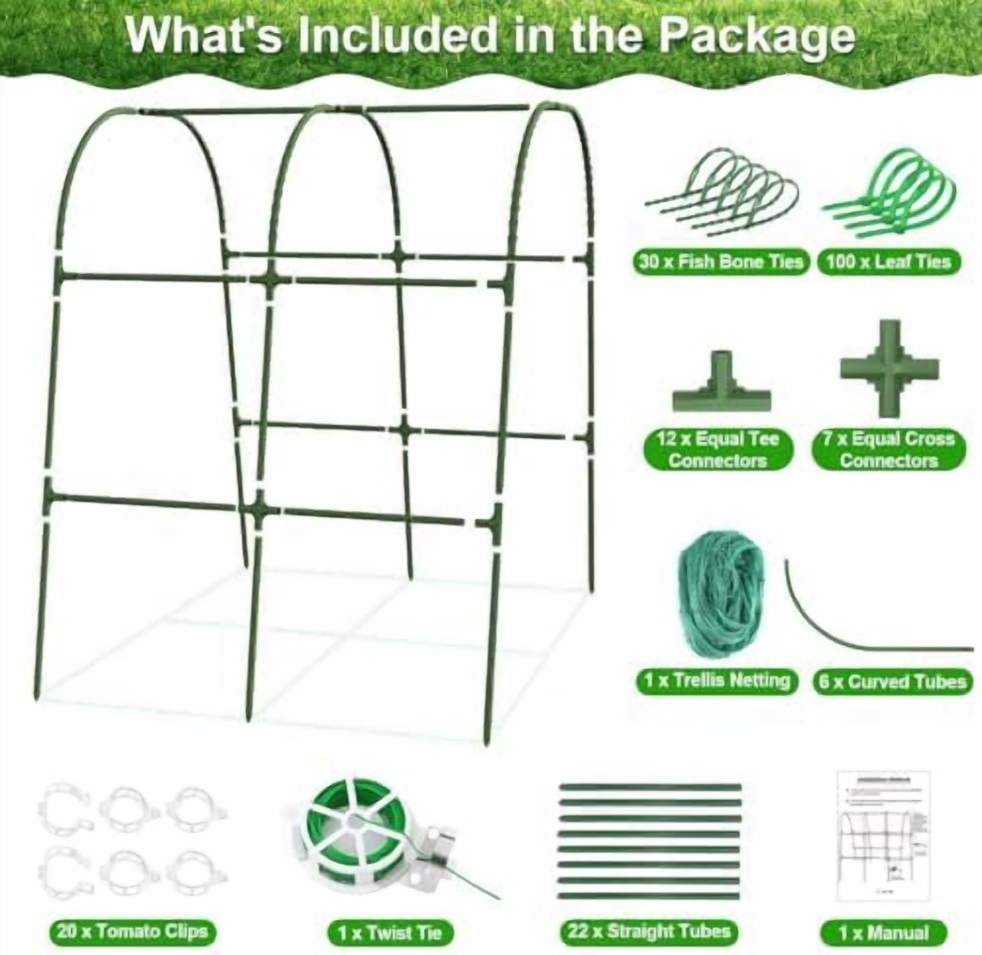 Cucumber Trellis for Raised Bed Garden, U-Shape Arch Trellis for Climbing Plants Outdoor, Metal Vegetables Trellis with Netting, Garden Trellis for Cucumber Plants Sweet Pea Bean Grape