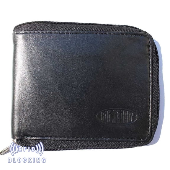 Big Skinny RFID Blocking Leather Zipfold Thin Bifold Wallet with Perimeter Zipper