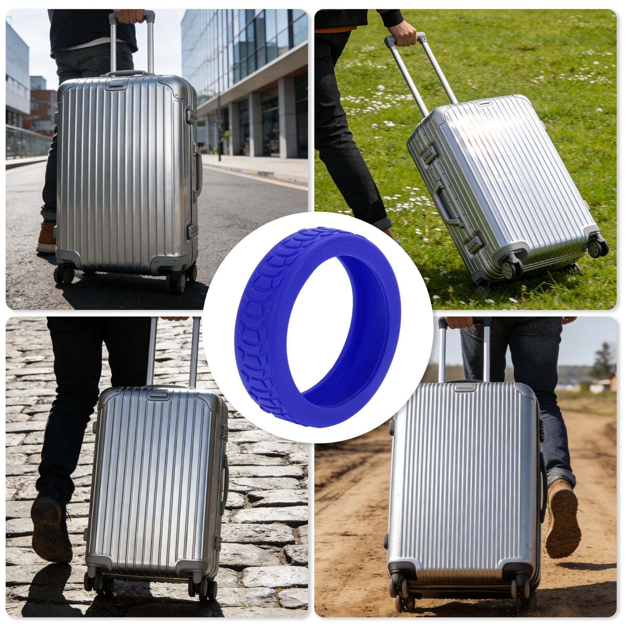Unique Bargains Durable Convenient Luggage Wheel Covers for Travel 4Pcs Dark Blue