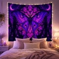 thumbnail image 2 of Butterfly with Crescent Moons in Purple Stained Glass, Mystical Gothic Style for Celestial Art Lovers, Dark Wall Art, Halloween Gift, Tapestry Wall Hanging for Bedroom and Dorm, 2 of 7