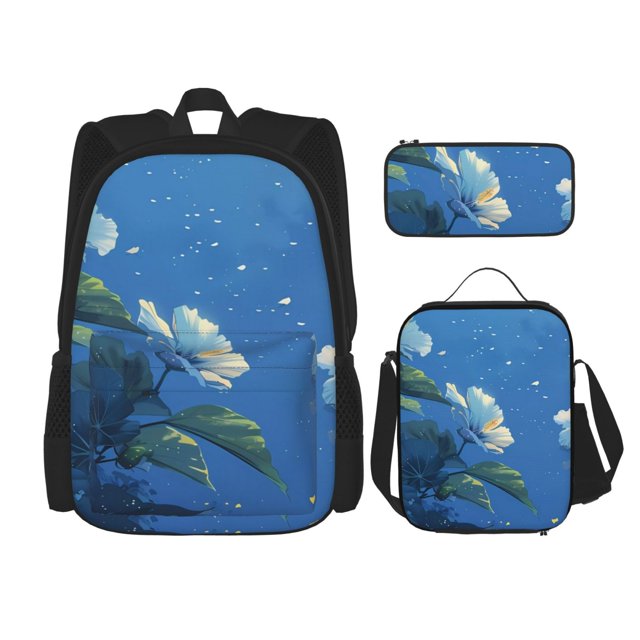 Balery Hibiscus Flowers Calm Water Mochila Escolar 3 en 1 para Niños - Mochila Resistente con Lonchera Térmica y Estuche - Mochila Escolar para Niños y Niñas