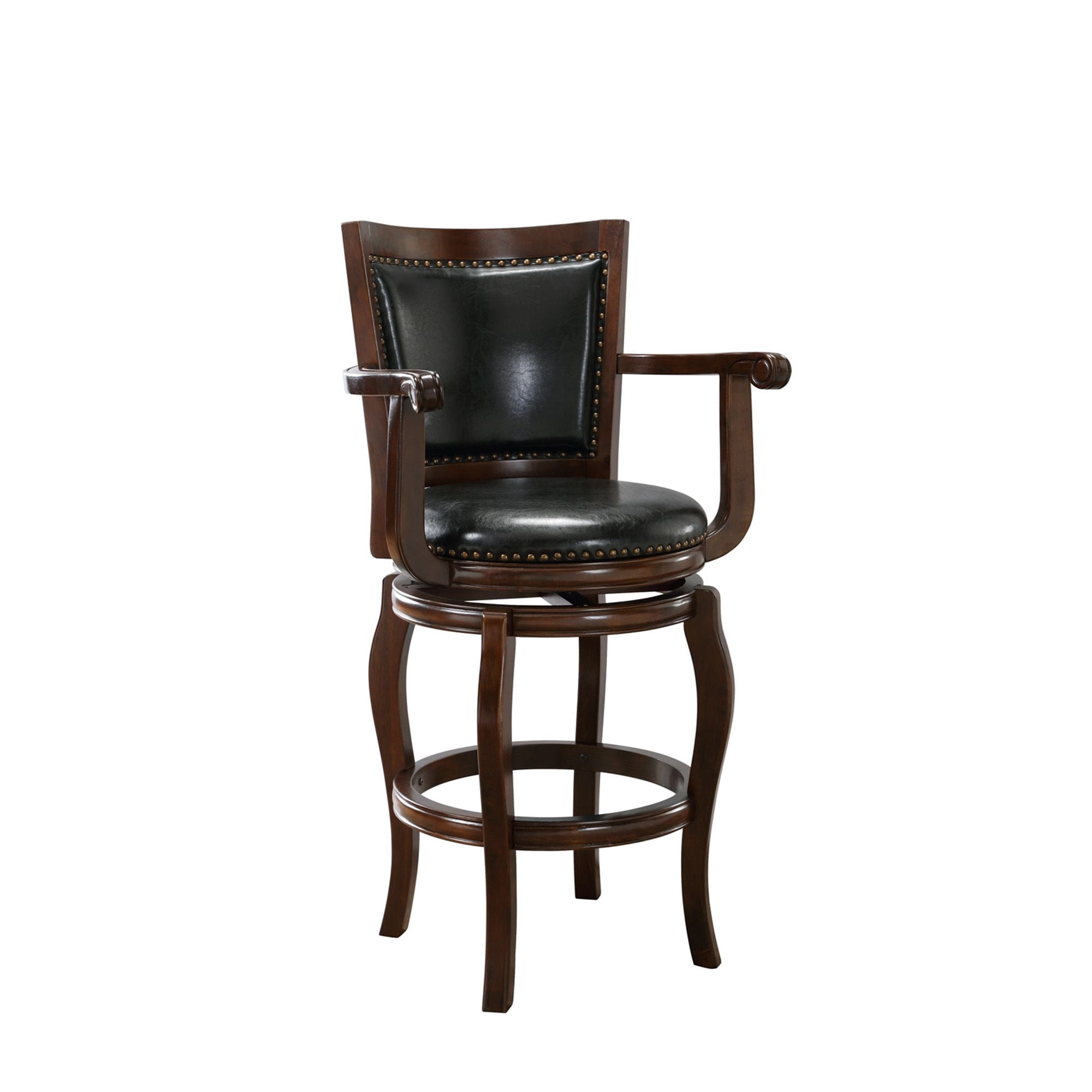 Boraam Jones Bar Height High Back Swivel Wood Kitchen Bar Stool with Arms - Cappuccino Finish