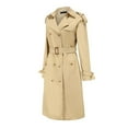 thumbnail image 2 of Herrnalise Women's Double Breasted Pea Coat Winter Mid-Long Trench Coat with Belt Khaki,XXL, 2 of 8