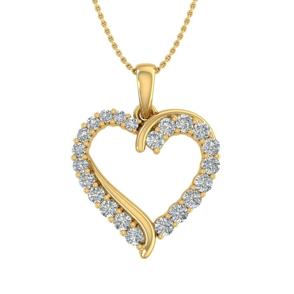 1/2 Carat Diamond Heart Pendant Necklace in 14K Yellow Gold (Silver Chain Included)