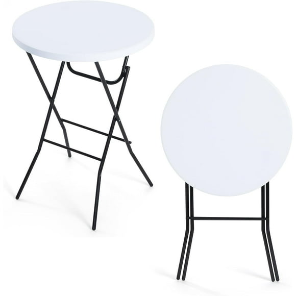 Portable 32'' Round Folding Table, Indoor Outdoor Banquet Table for Picnic, Parties, Wedding, Dining Commercial Event, White