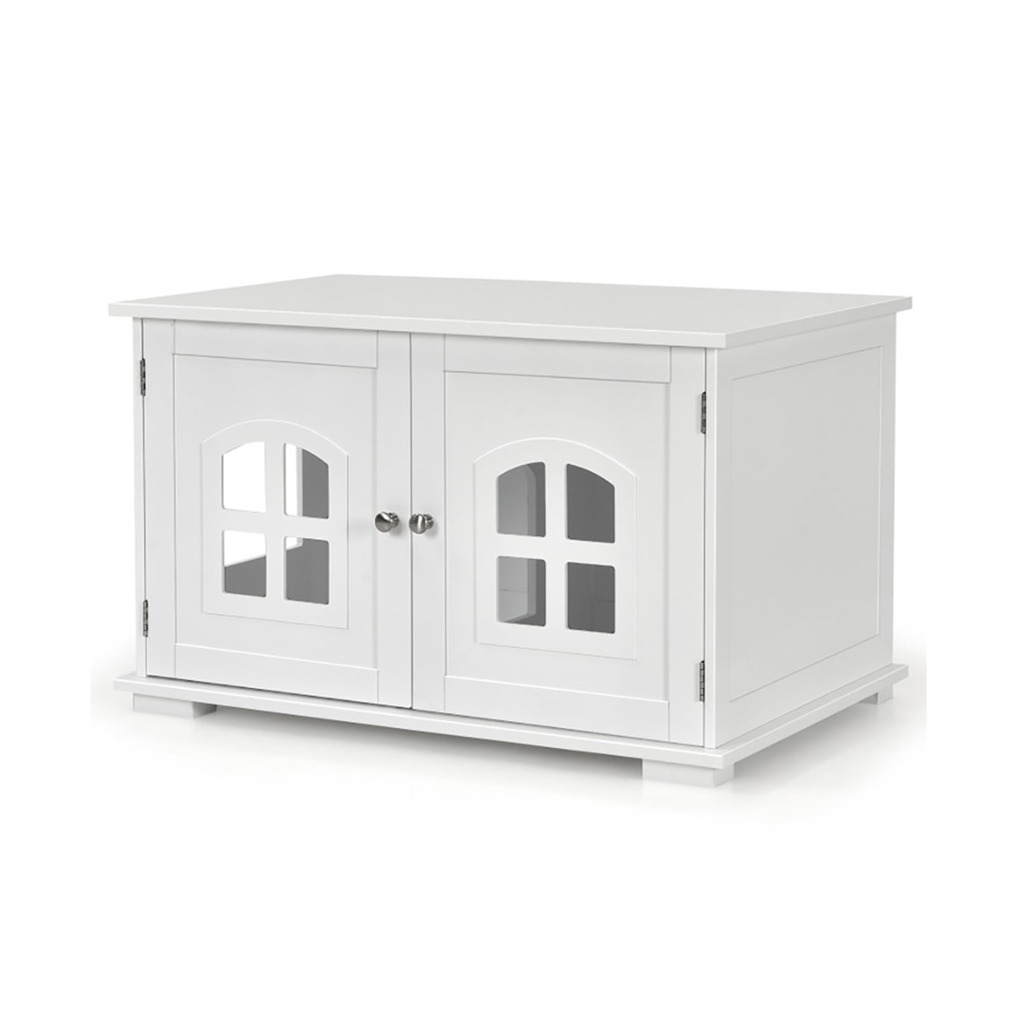 Kadyn 32" Large Wooden Cat Litter Box Enclosure Hidden Cat Washroom with Divider, Cat House Furniture, White